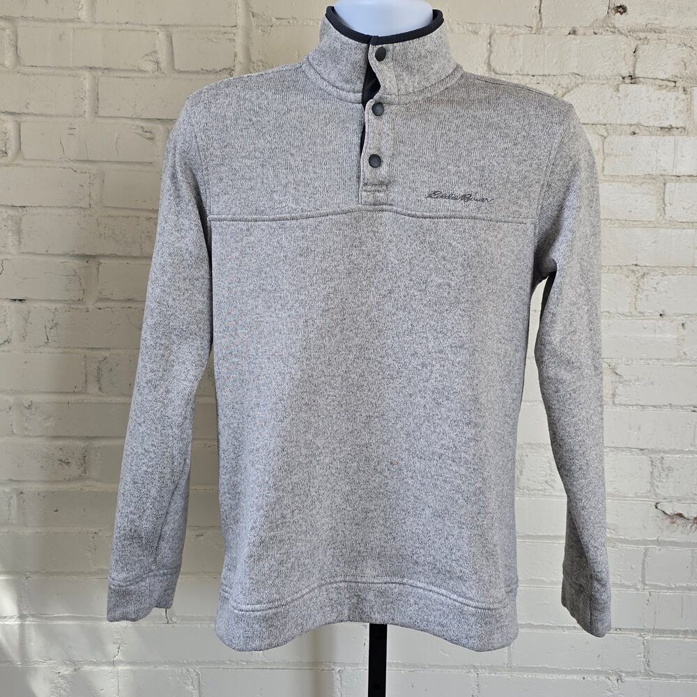 Eddie Bauer Men's Radiator Fleece Snap Mock Pullover Sweater Heather Gray Size M